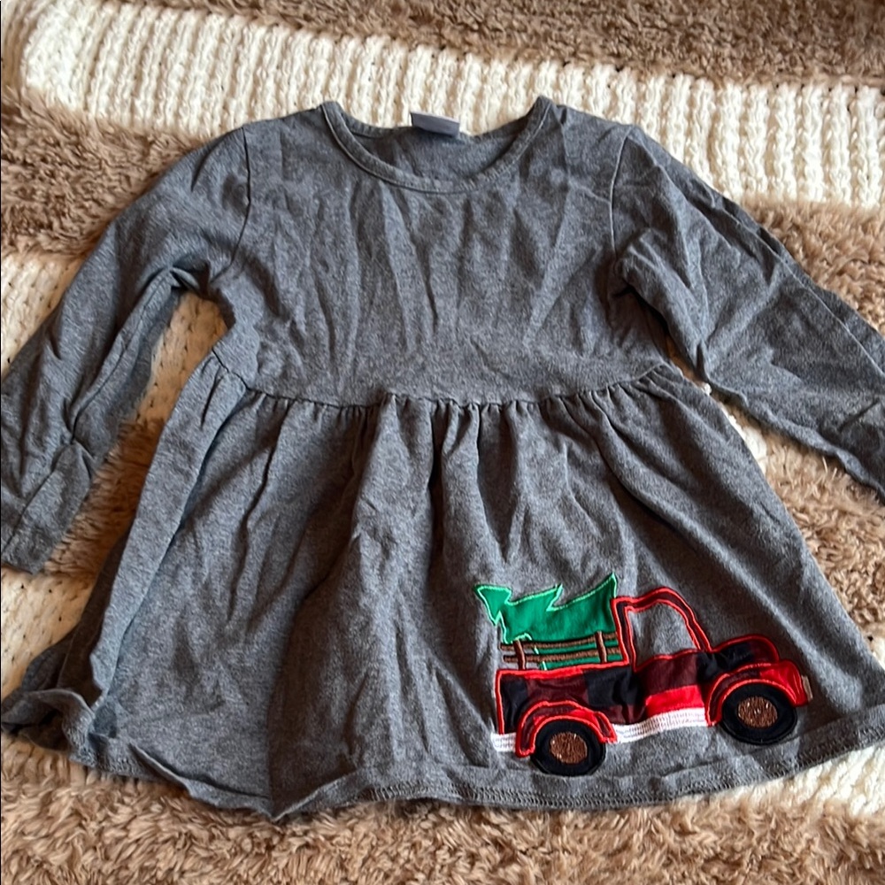 Gray Dress with Red Truck Design